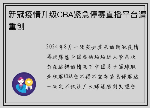 新冠疫情升级CBA紧急停赛直播平台遭重创